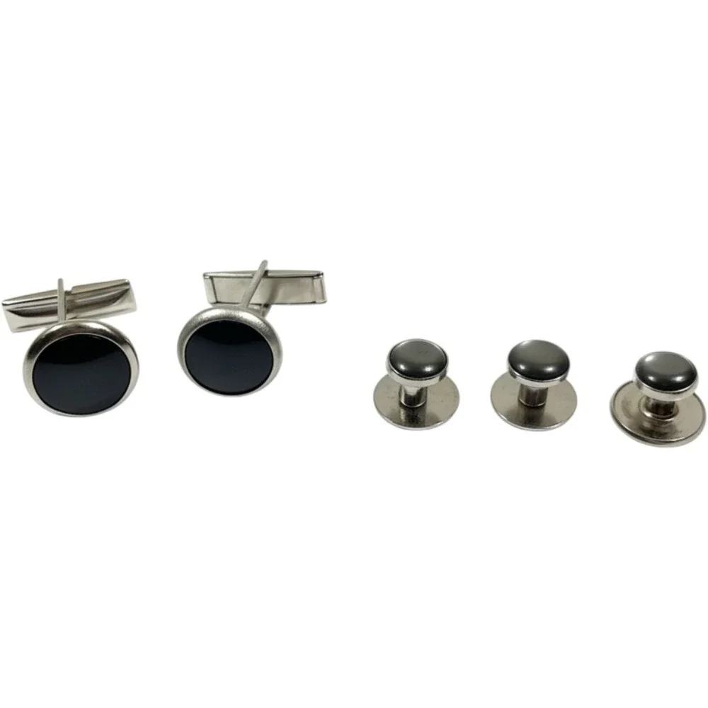 Cufflinks and Studs Set Men Silver Grey Formal Tuxedo Accessories